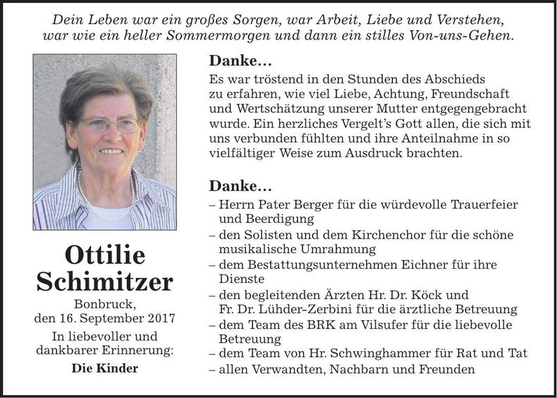 Traueranzeige Ottilie Schimitzer