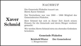 Traueranzeige Xaver Schmid