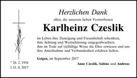 Traueranzeige Karlheinz Czeslik