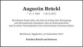 Traueranzeige Augustin Brückl