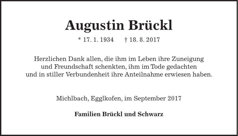 Traueranzeige Augustin Brückl