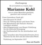 Traueranzeige Marianne Kohl