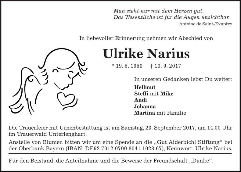 Traueranzeige Ulrike Narius