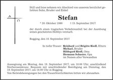 Traueranzeige Stefan Riedl