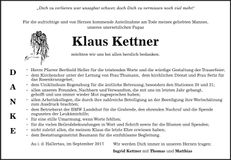 Traueranzeige Klaus Kettner