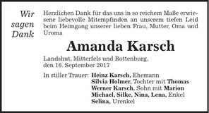 Traueranzeige Amanda Karsch
