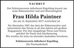 Traueranzeige Hilda Paintner
