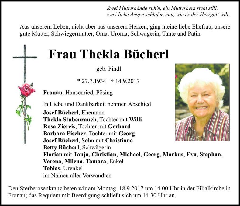 Traueranzeige Thekla Bücherl