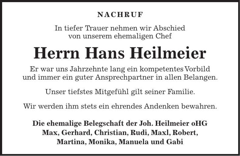 Traueranzeige Hans Heilmeier