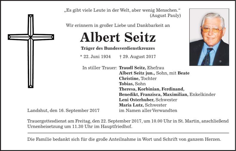 Traueranzeige Albert Seitz