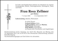 Traueranzeige Rosa Zellmer