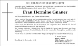 Traueranzeige Hermine Gnauer
