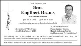 Traueranzeige Engelbert Brams