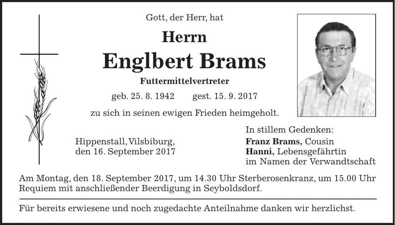 Traueranzeige Engelbert Brams