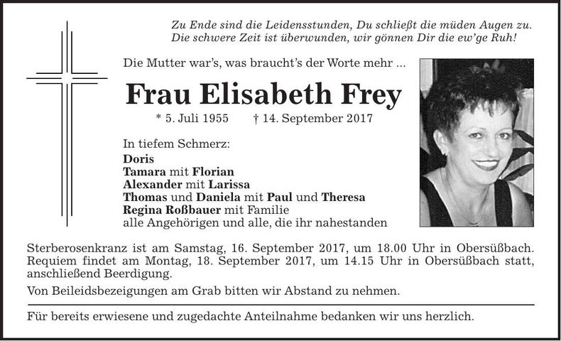 Traueranzeige Elisabeth Frey