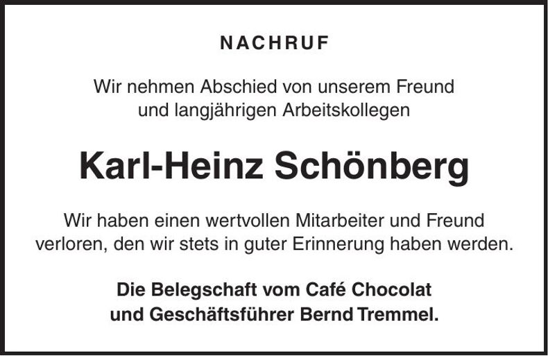 Traueranzeige Karl-Heinz Schönberg