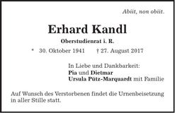 Traueranzeige Erhard Kandl