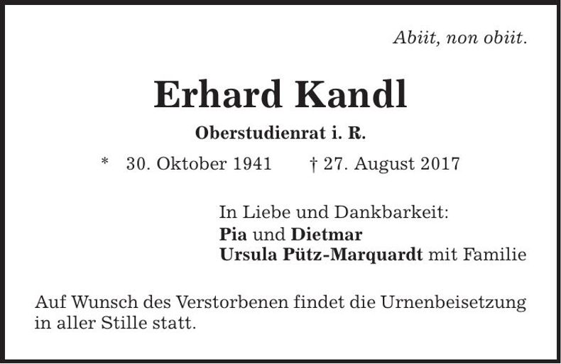 Traueranzeige Erhard Kandl
