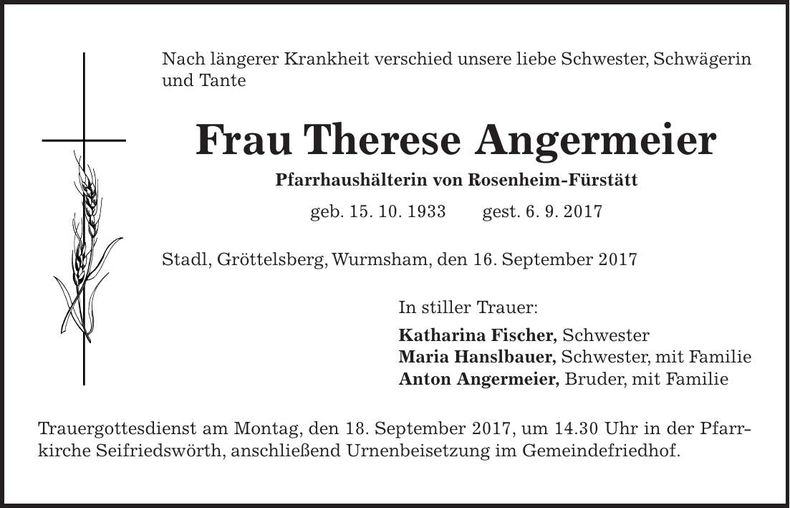 Traueranzeige Therese Angermeier