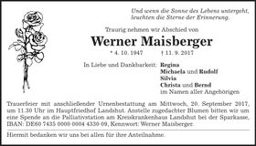 Traueranzeige Werner Maisberger