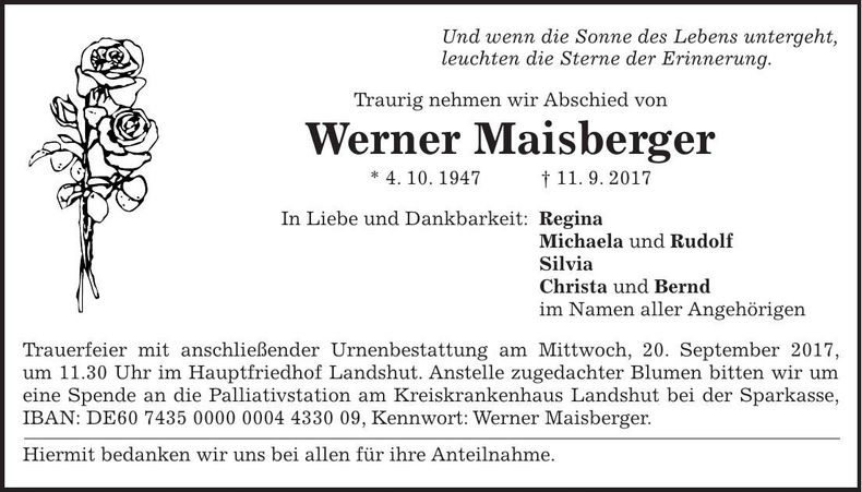 Traueranzeige Werner Maisberger