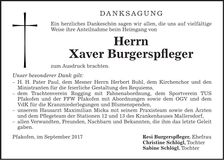Traueranzeige Xaver Burgerspfleger