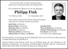 Traueranzeige Philipp Fink