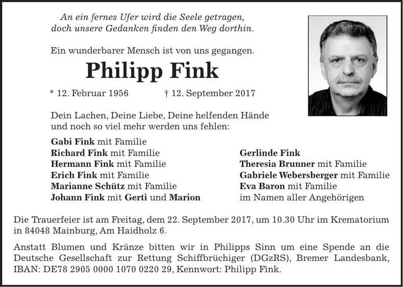 Traueranzeige Philipp Fink