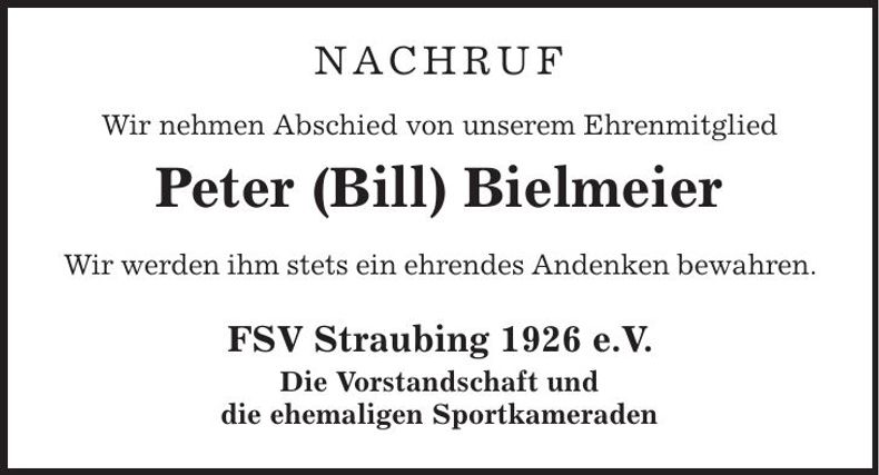 Traueranzeige Peter Bielmeier