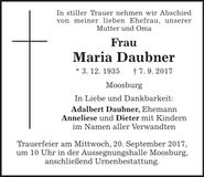 Traueranzeige Maria Daubner