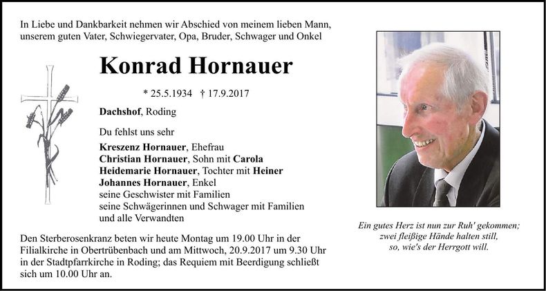 Traueranzeige Konrad Hornauer