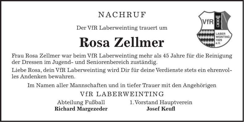 Traueranzeige Rosa Zellmer