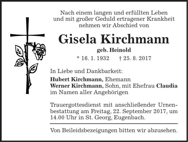 Traueranzeige Gisela Kirchmann