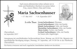 Traueranzeige Maria Sachsenhauser