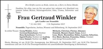 Traueranzeige Gertraud Winkler