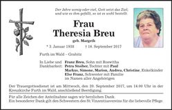 Traueranzeige Theresia Breu
