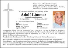 Traueranzeige Adolf Limmer