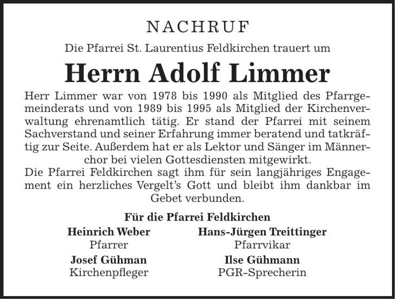 Traueranzeige Adolf Limmer