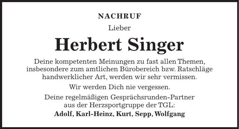 Traueranzeige Herbert Singer