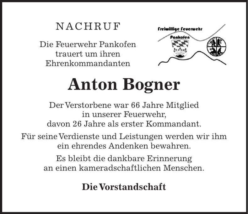 Traueranzeige Anton Bogner