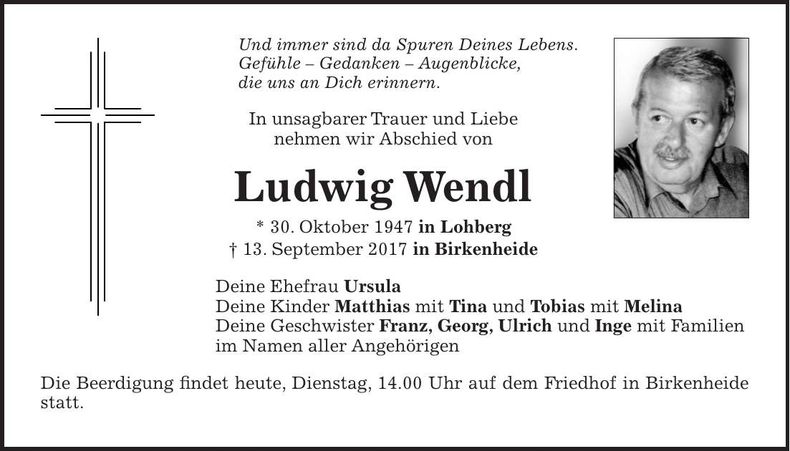 Traueranzeige Ludwig Wendl