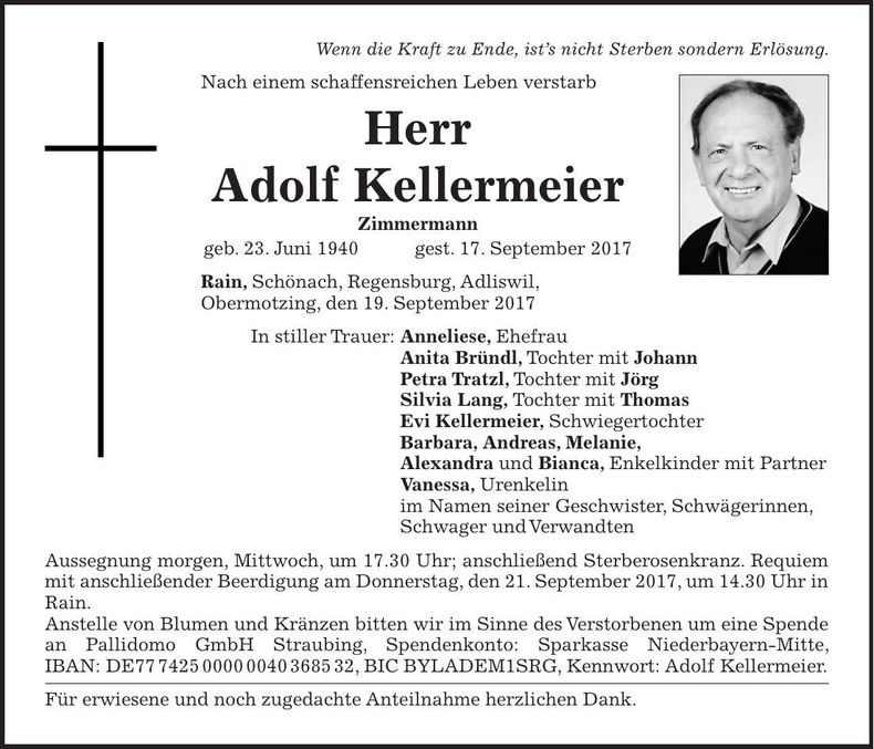 Traueranzeige Adolf Kellermeier