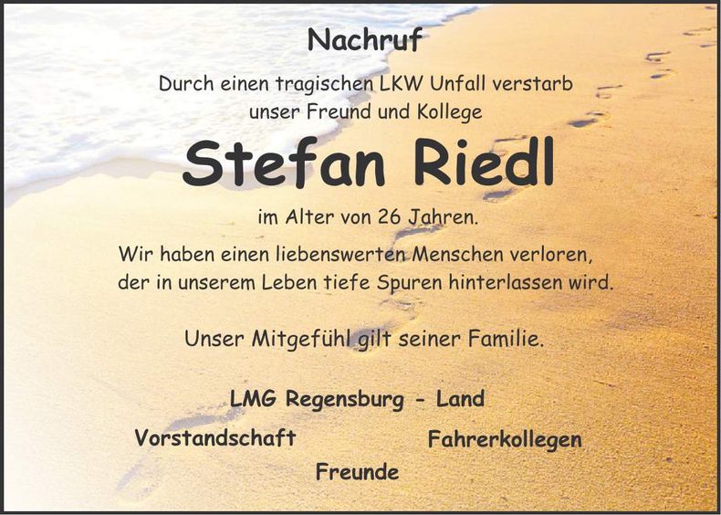 Traueranzeige Stefan Riedl