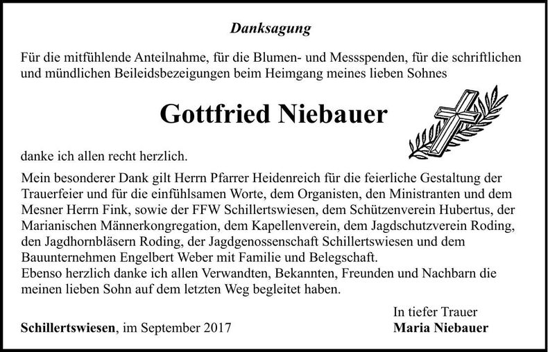 Traueranzeige Gottfried Niebauer