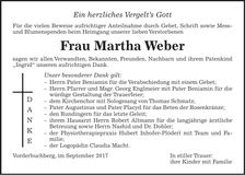 Traueranzeige Martha Weber