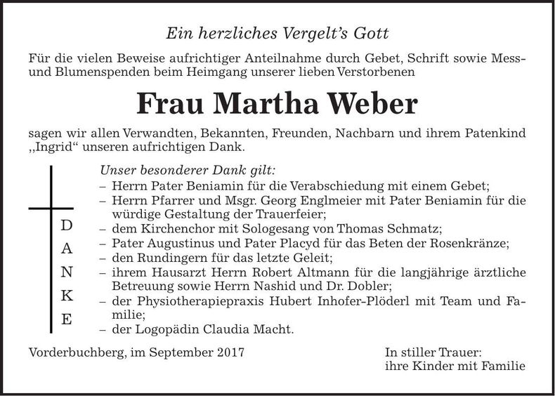 Traueranzeige Martha Weber