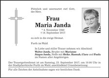 Traueranzeige Maria Janda