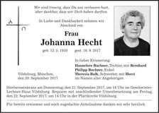 Traueranzeige Johanna Hecht