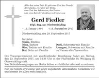 Traueranzeige Gerd Fiedler