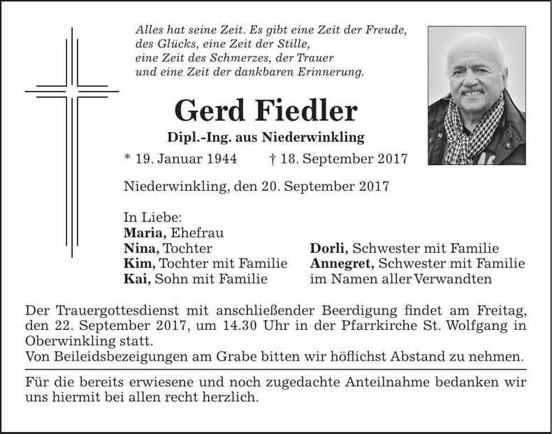 Traueranzeige Gerd Fiedler